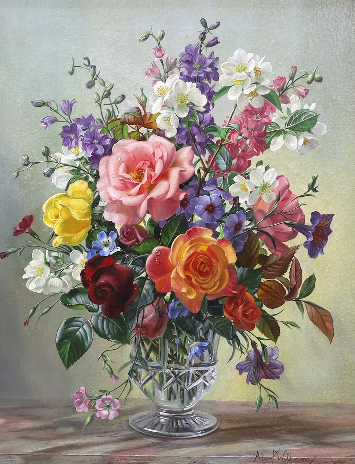 Albert Williams (1922-2010), oil on canvas, Still life of flowers in a glass vase, signed, 49 x 38cm